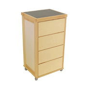 CASSETTIERA PRESTIGE NATURALE IN FAGGIO MASSELLO 4 CASSETTI CON GUIDE METALLICHE TOP IN CERAMICA RUOTE IN PLASTICA GOMMATA PIROETTANTI