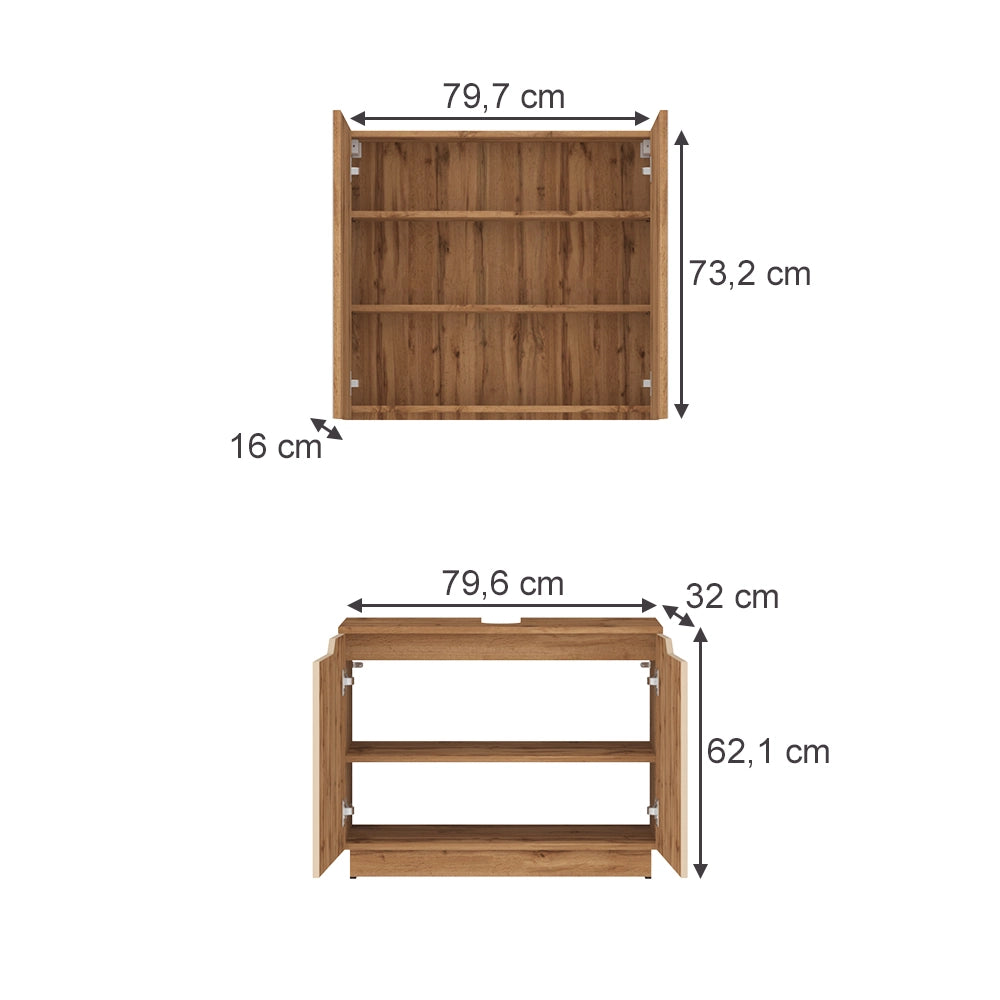 Vicco Set di mobili da bagno Rovere/cashmere a righe 2 parti
