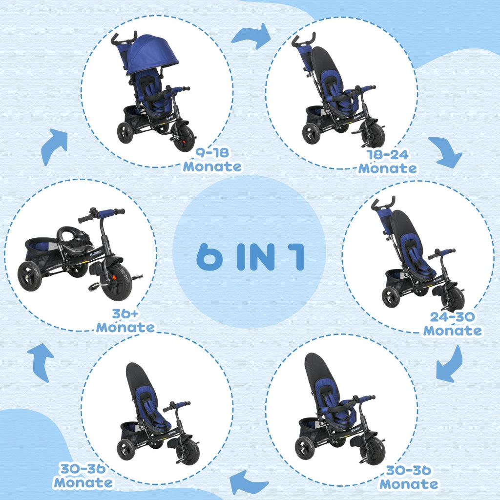 Triciclo per Bambini ¨C Zephmum ¨C Metallico, Blu Scuro con Cestino e Portabicchieri