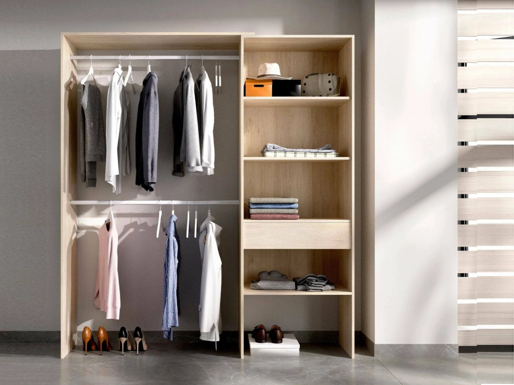 Guardaroba Fauno, Struttura per cabina armadio, Mobile appendiabiti aperto, 160x40h187 cm, Rovere