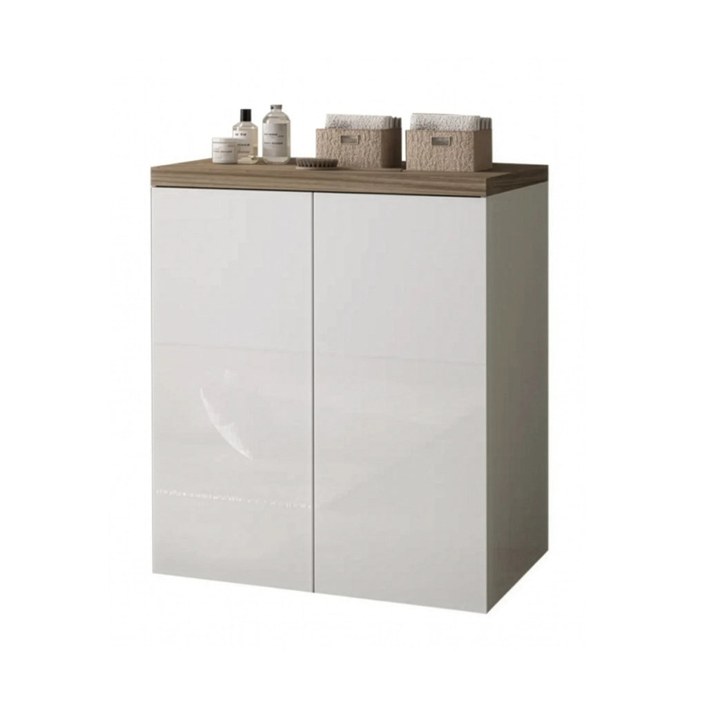 MOBILE BASE DOPPIO PER LAVANDERIA SAVINI CON RIPIANO INTERNO E ANTE CON APERTURA PUSH AND PULL - BASE DOPPIA- L.71CM H.91CM P.65CM- BIANCO/NOCE -FIG. 7  - SAV