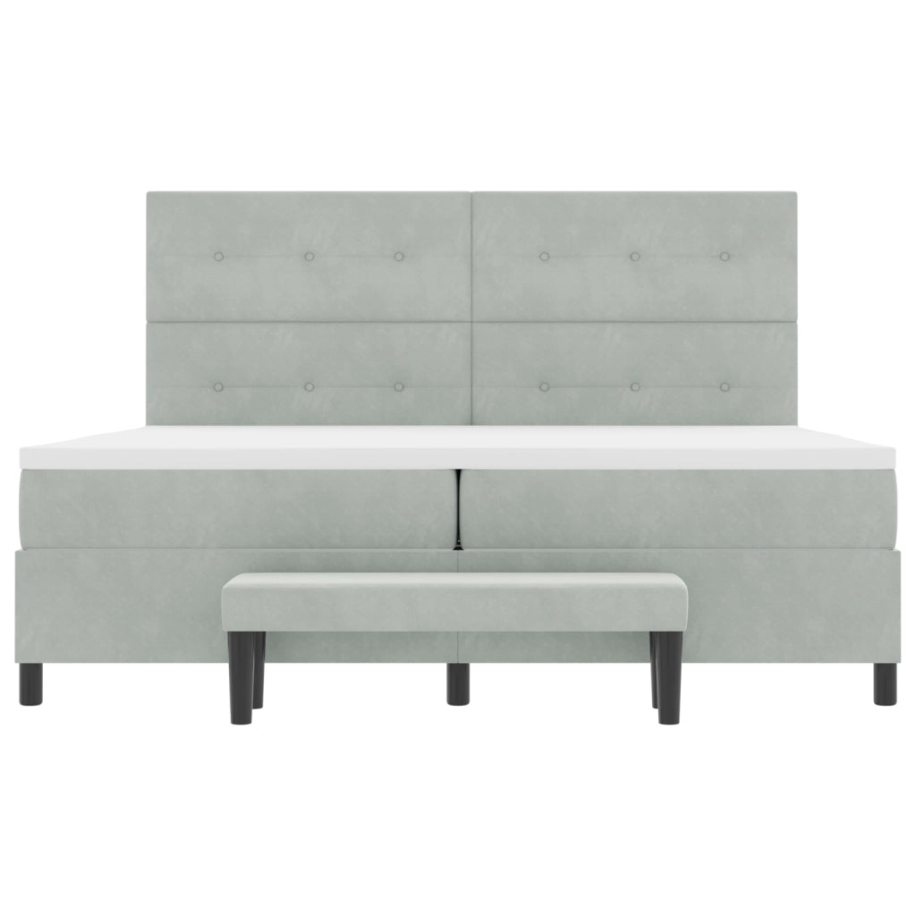 Letto con Rete a Molla e Materasso & Panca Grigio Chiaro 200x200 cm Velluto