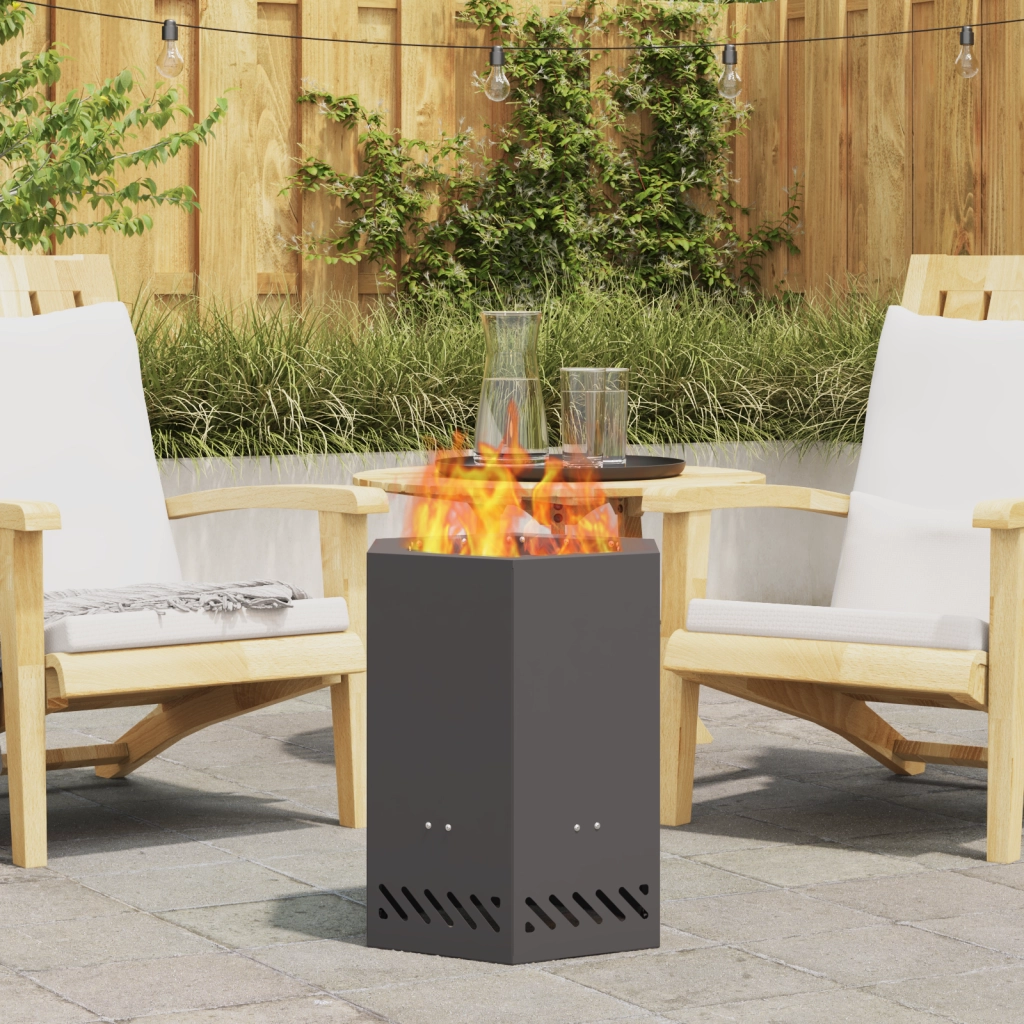 Focolare senza fumi Esagonale Nero 38x38x51 cm Acciaio