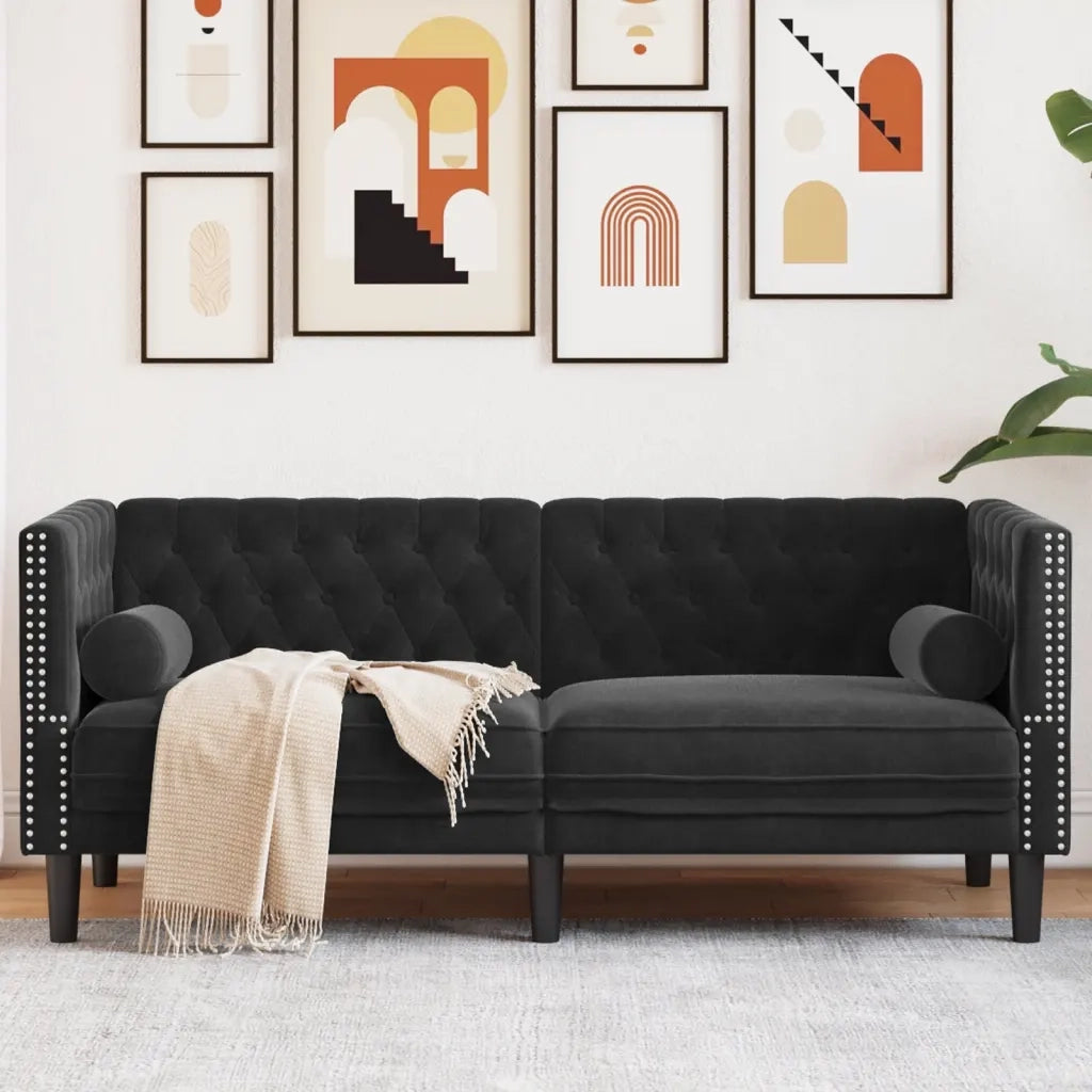 vidaXL Divano Chesterfield con Rinforzi 2 Posti Nero in Velluto