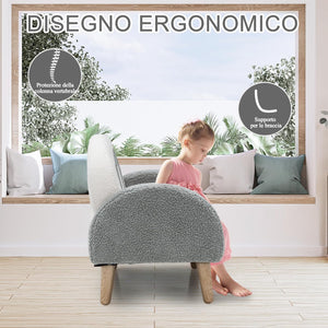 Divano Sedia per Bambini con Tessuto Morbido, Sedia Imbottita con Schiuma ad Alta Elasticità Gambe in Legno Massiccio, Adatta per Asilo Sala, Giochi Camera (grigio)