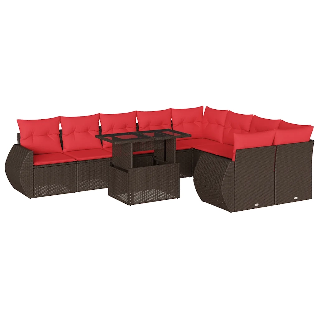 Set Divani da Giardino 10 pz con Cuscini Marrone in Polyrattan 3268764