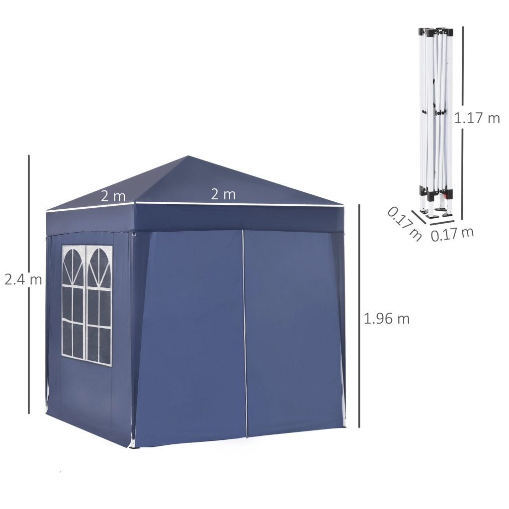 Gazebo Pieghevole Pop Up 2x2m in Poliestere e Acciaio Blu