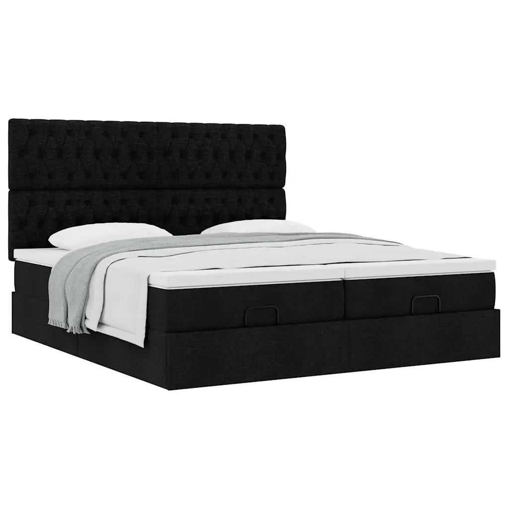 Struttura Letto Pouf con Materassi Nero 180x200 cm in Tessuto 3313715