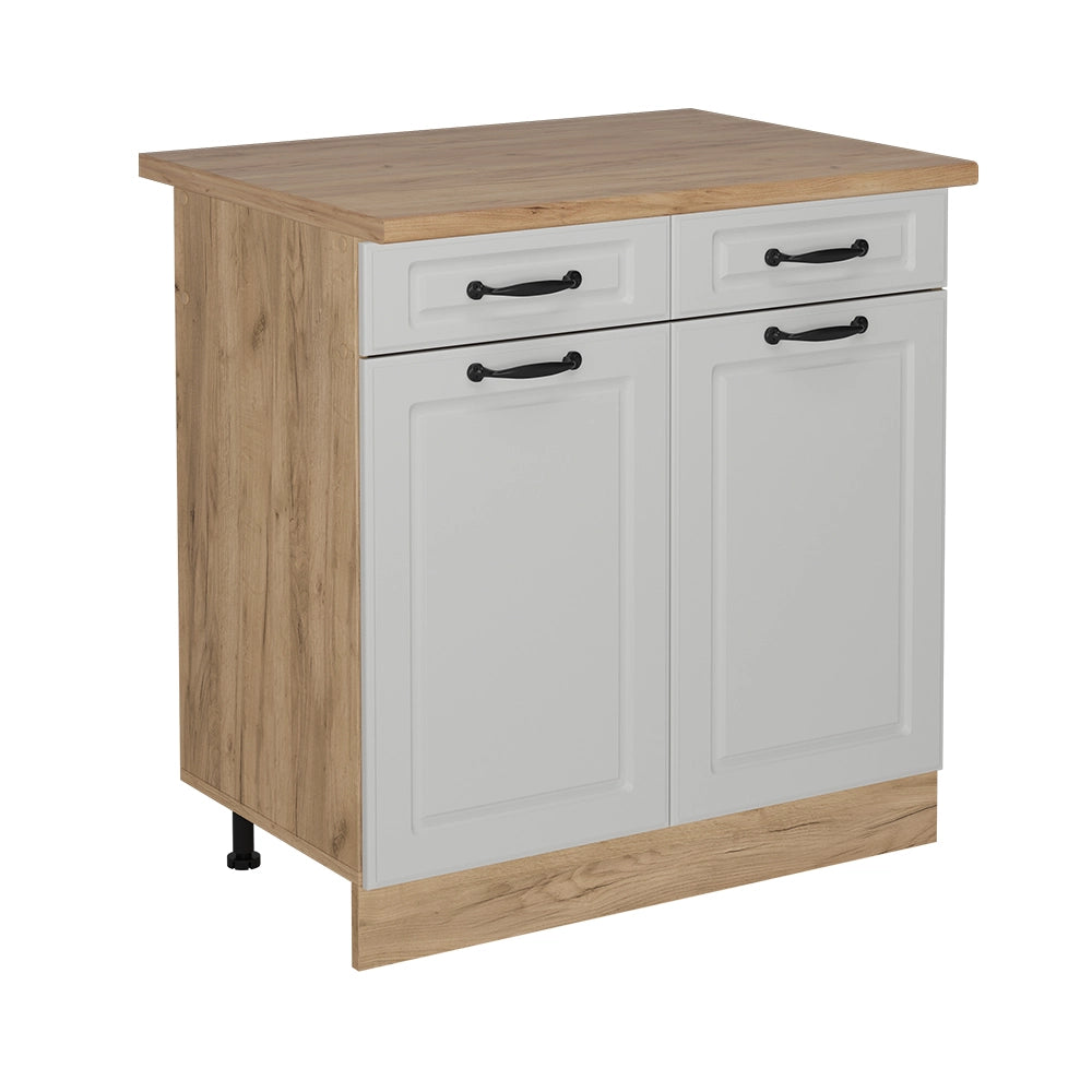 Vicco Mobiletto base per cucina Bianco casa di campagna 80 cm , PL Rovere
