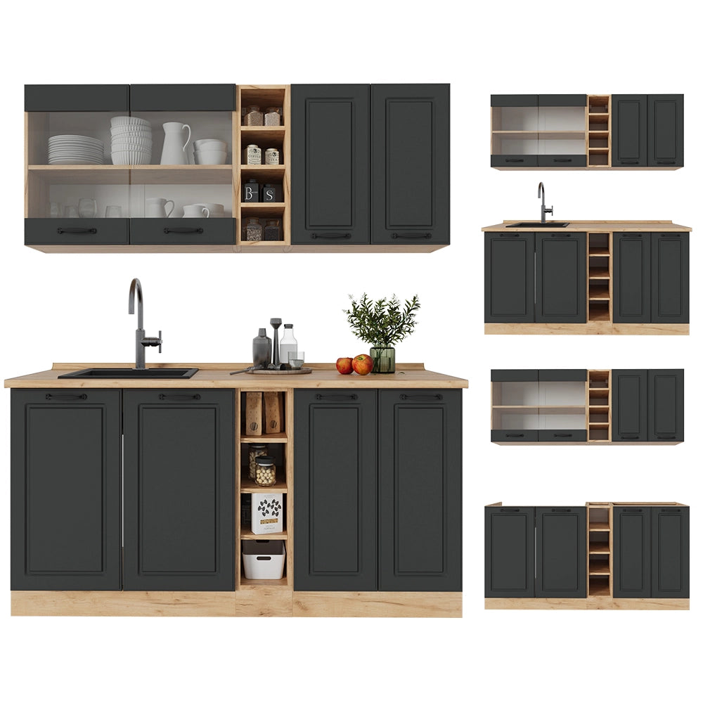 Vicco Cucina completa Antracite casa di campagna/rovere dorato 160 cm , PL Antracite