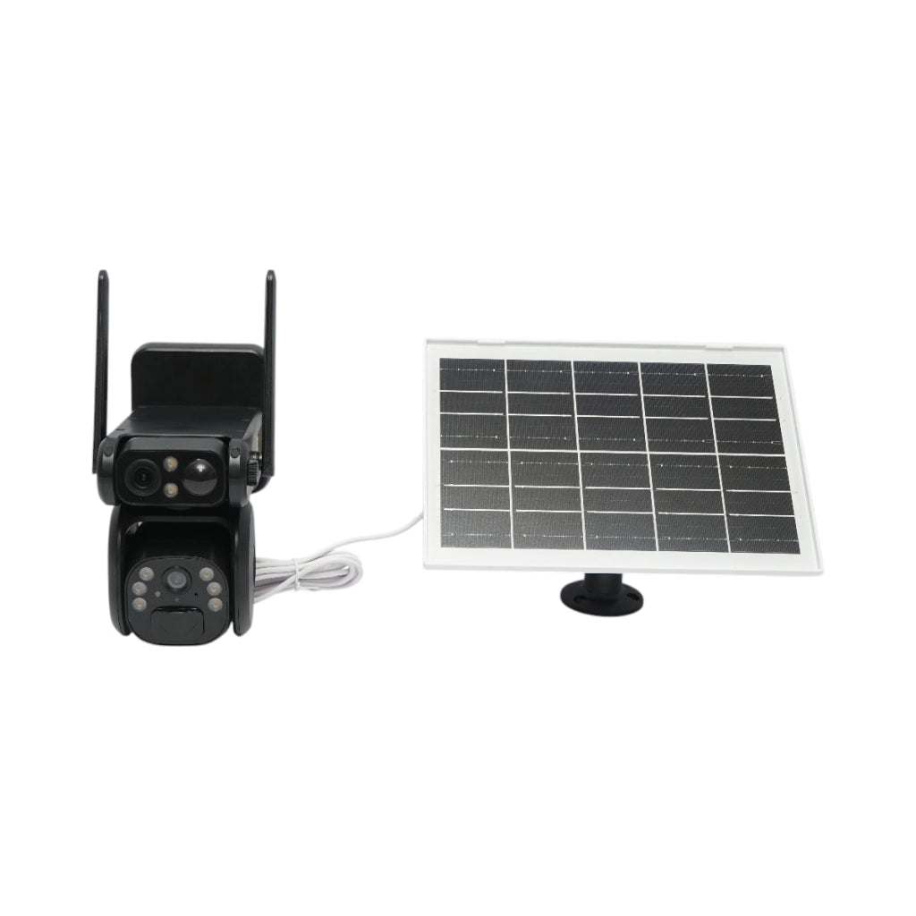 Telecamera di sorveglianza con lente doppia 6 MP, 4G, WIFI 2.4 GHz, pannello solare, batteria da 9.000 mAh, controllo PTZ, sensore di movimento, rilevamento umano PIR, visione notturna e applicazione Ubox