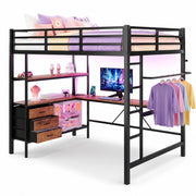LETTO a soppalco 140x200 cm nero con scrivania, cassetti e ripiani