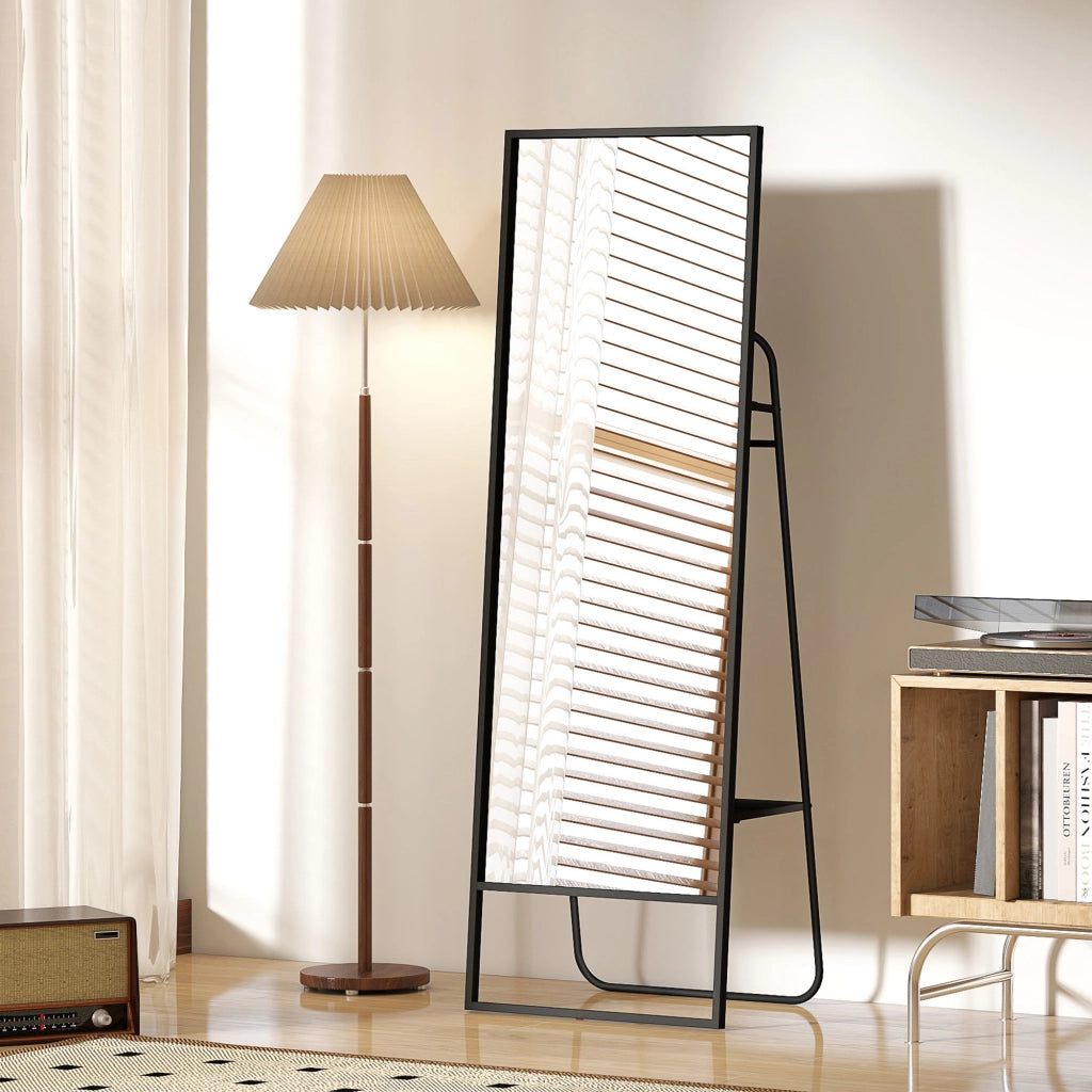 Specchio a Pieno Corpo con Mensola e Appendini ¨C Zephmum ¨C Nero 157x50 cm