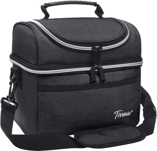 Tirrinia Opvouwbar 10L (14 Blikjes), Doppia Faccia Tasca Isolata per Picnic, Mini Tasca Termica Acqua-Resistente per Lavoro, Costruzione, Auto, Spiaggia, Picnic, Nero