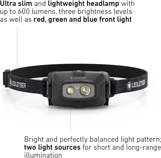 Lampada da testa ricaricabile 600 lumen - Avventura con illuminazione RGB - Outdoor, impermeabile IP68 lampada da testa LED ricaricabile