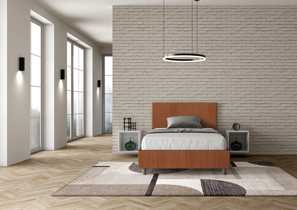 Letto 1 Piazza e Mezzo 120x200 cm con Rete e Contenitore Adele Labirinto 04 Arancione