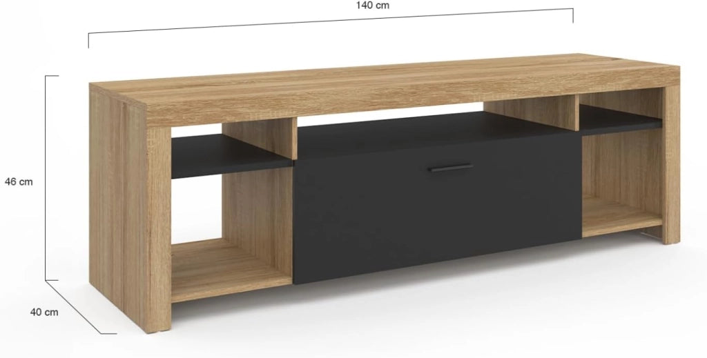 Mueble TV MALO 140 cm en madera y armario negro