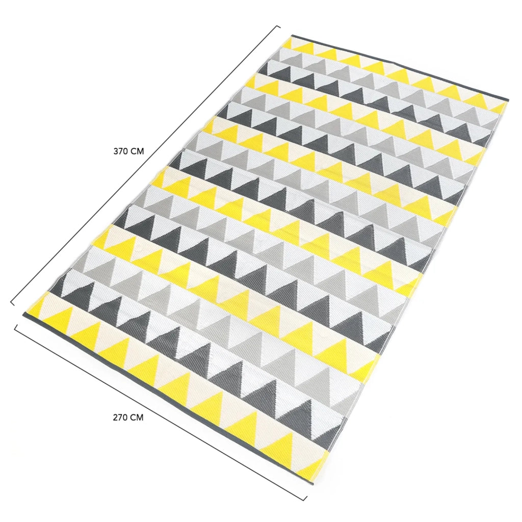 IDMarket - Tappeto per esterni SARI triangoli grigio e giallo 270 x 370 CM