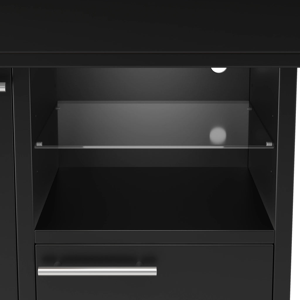 TAVOLO Allungabile 110-140x80x77,2 cm MDF Nero con LED e spazio contenitore