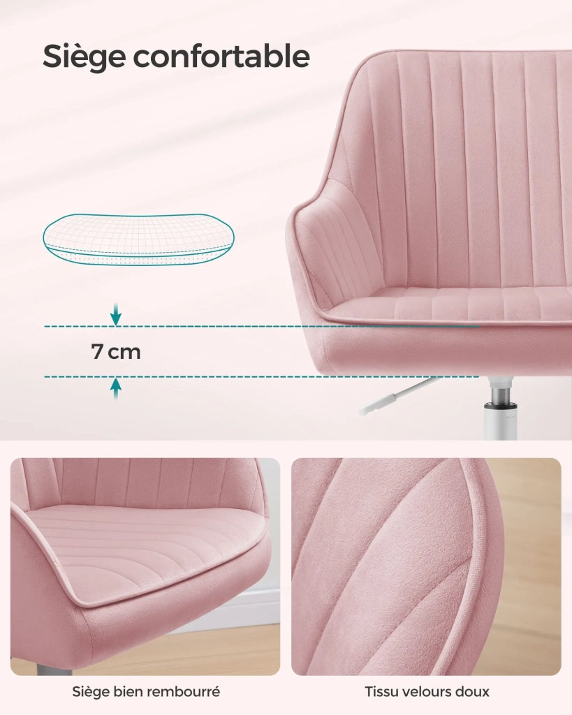 Sedia da ufficio con superficie in velluto sedia girevole seduta ergonomica imbottitura in schiuma altezza regolabile rosa 12_0004851
