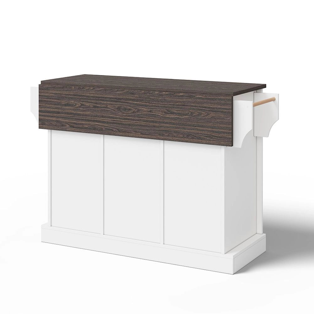 Isola cucina con piano ribaltabile - Xylo - 120¡Á45(70)¡Á91 cm - Bianco - Carrello con ruote, 2 ante scorrevoli, 2 cassetti