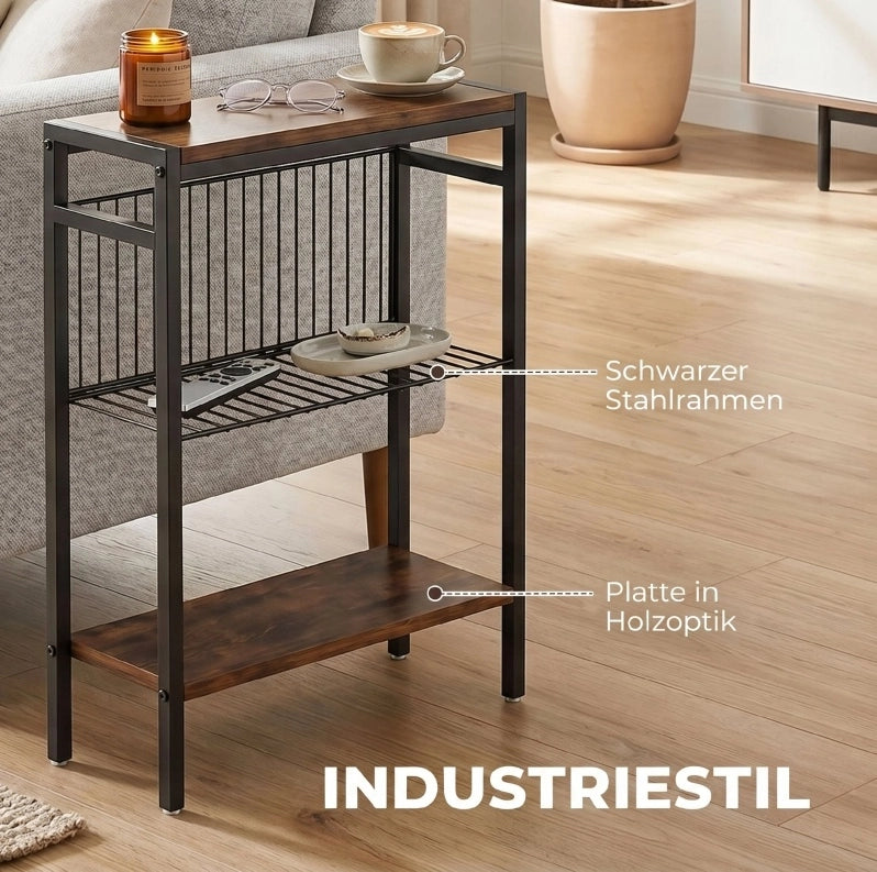 Tavolino con 3 ripiani 43 x 18 x 62;5 cm marrone rustico
