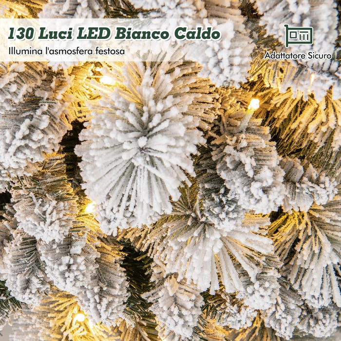 Albero di Natale Innevato 150 cm/180 cm, Albero di Natale Pop-Up con 130/170 Luci LED Bianco Caldo, Aghi di Pino, 378/517 Punte di Rami e Sezione Pieghevole & Supporto in Metallo (150 CM)