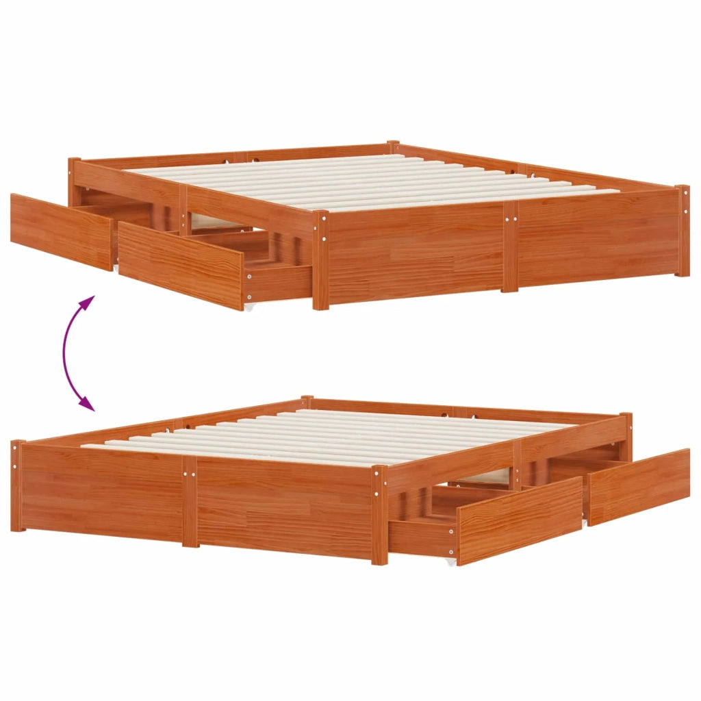 Letto da camera | Struttura del letto con cassetto Legno di Pino Massello