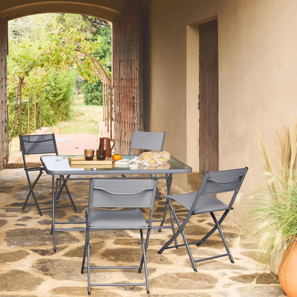 Set tavolo da giardino pieghevole in acciaio con 4 sedie, antracite