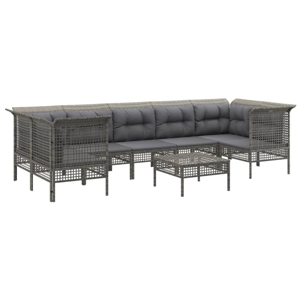 Set di mobili da giardino mobili da esterno 8 pezzi con cuscini resina intrecciata grigia 02_0017608