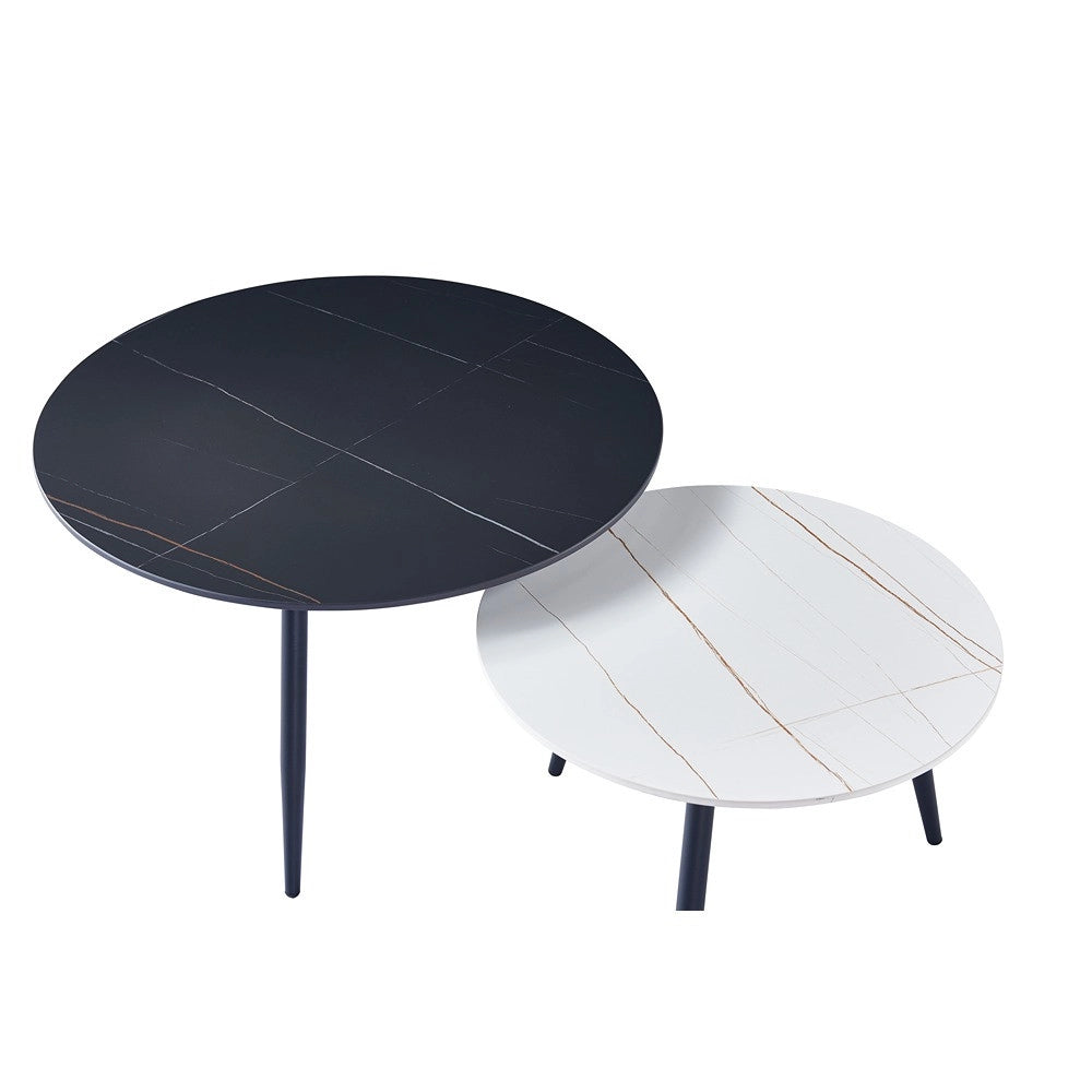 Tavolino da caffè GEMINI 1 - 2 parti (marmo bianco-oro + marmo nero-oro)