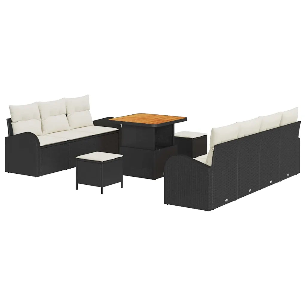 Set Divano da Giardino con cuscino 10 pcs Nero polyrattan