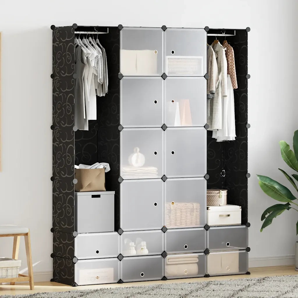 Armadietto Modulare 18 Scomparti Nero e Bianco 37x146x180,5 cm 240501