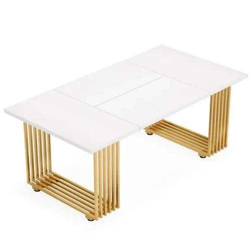 Scrivania da ufficio bianca e oro 180 x 79 x 78 cm con gambe in metallo