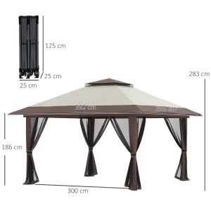 Pavillon da giardino pieghevole 4x4 m, altezza regolabile, con protezione UV50+, colore beige