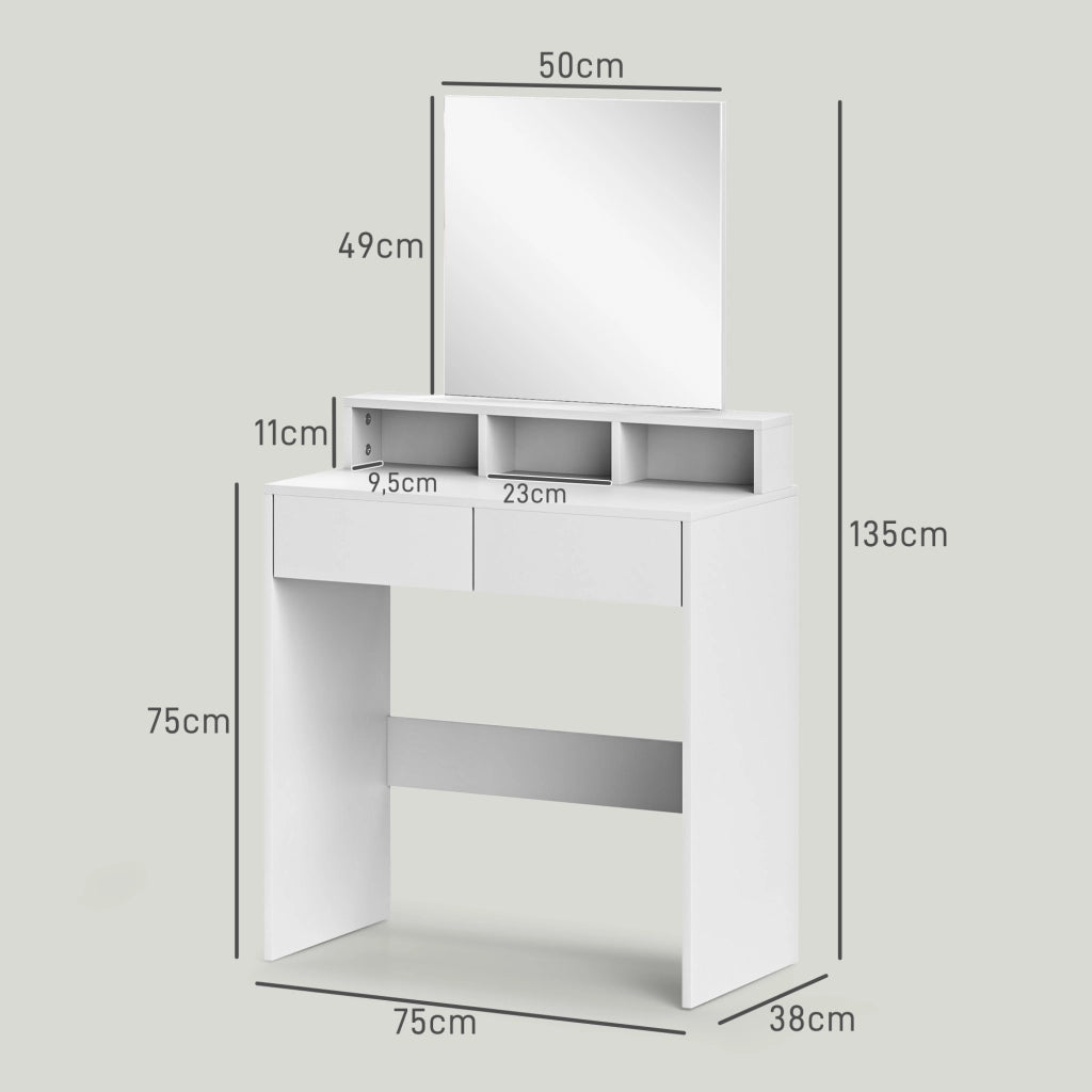 Tavolo trucco con specchio e 2 cassetti ¨C zephmum ¨C bianco 75x38x135