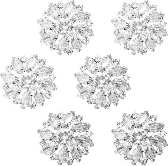 6 pezzi di fermagli strass con fiori di cristallo per giacche - fermagli da cucito in argento con strass moda fermagli di cristallo per fermagli di lega per ricamo per matrimoni e feste