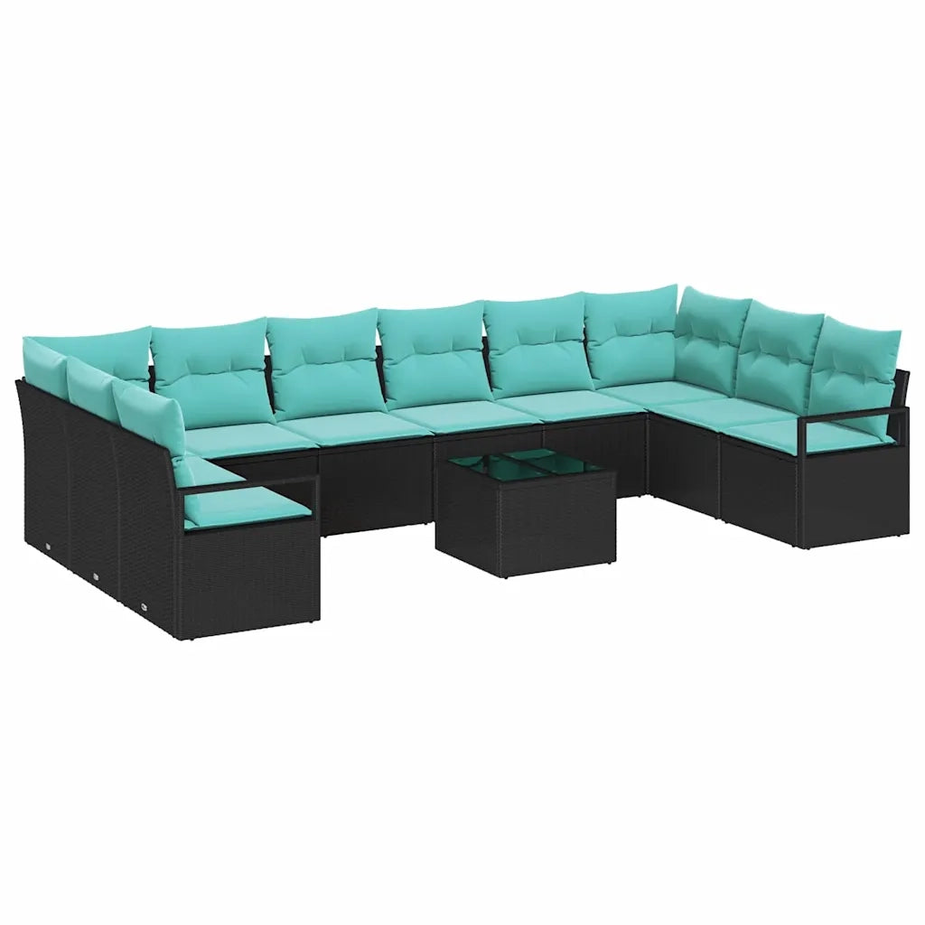 Set di divani con cuscino 11 pcs Nero polyrattan
