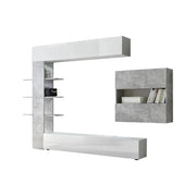 Set di mobili da soggiorno con contenitori, collezione VASCO, bianco lucido/grigio effetto cemento