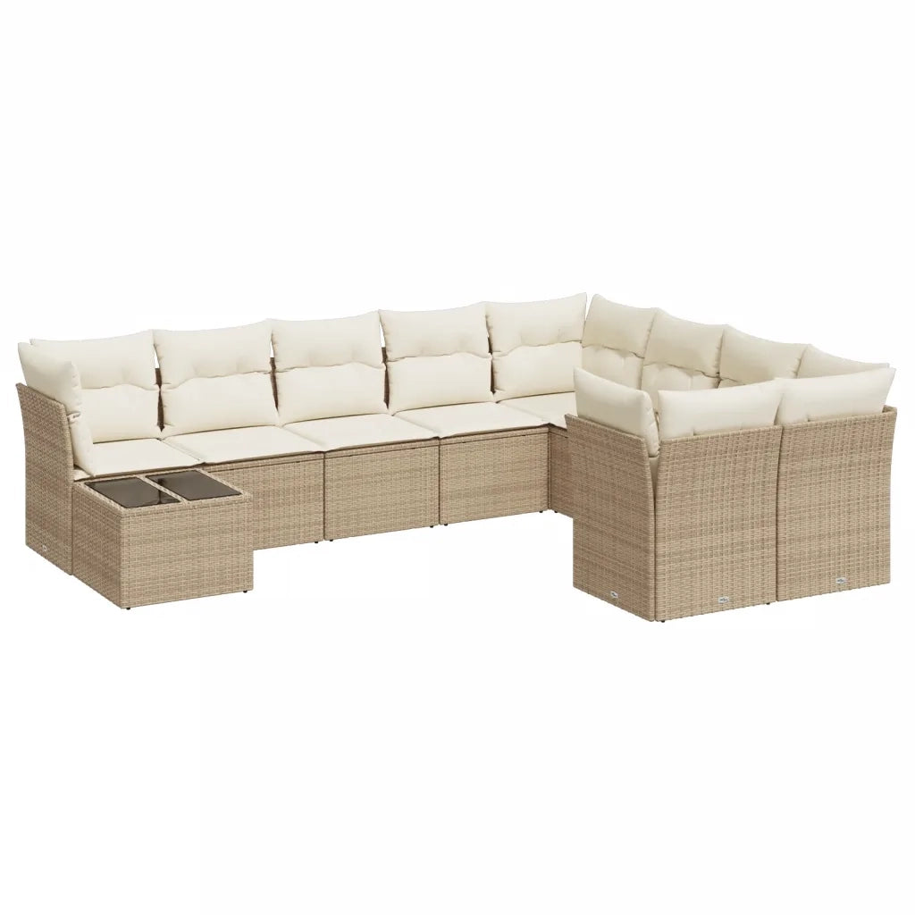 Set Divano da Giardino 10 pz con Cuscini Beige in Polyrattan 3218188