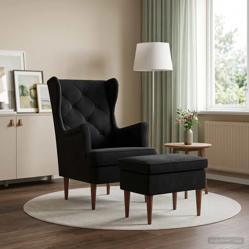 Poltrona con Ottomano 2 pz Nero Velluto 3418851
