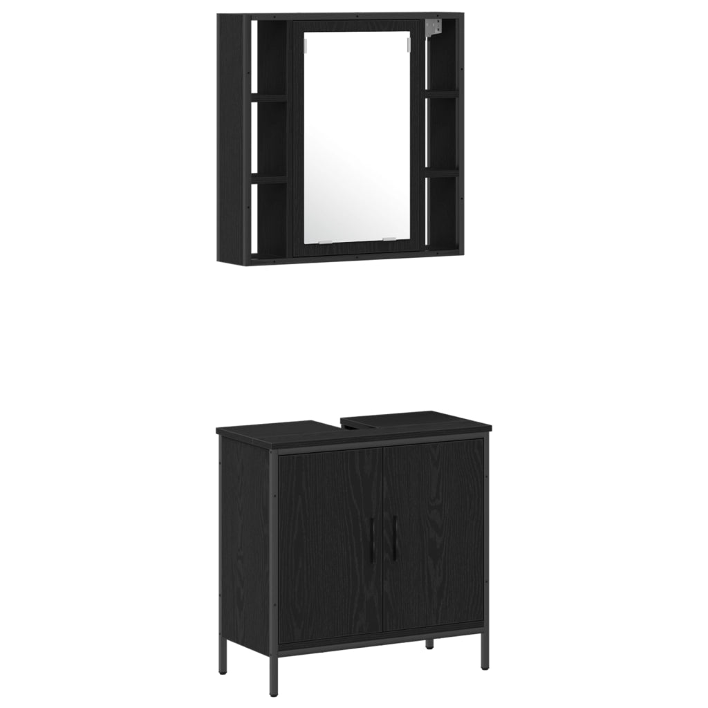 Set di Mobili per Bagno in 4 Pezzi Rovere Nero Legno Ingegnerizzato
