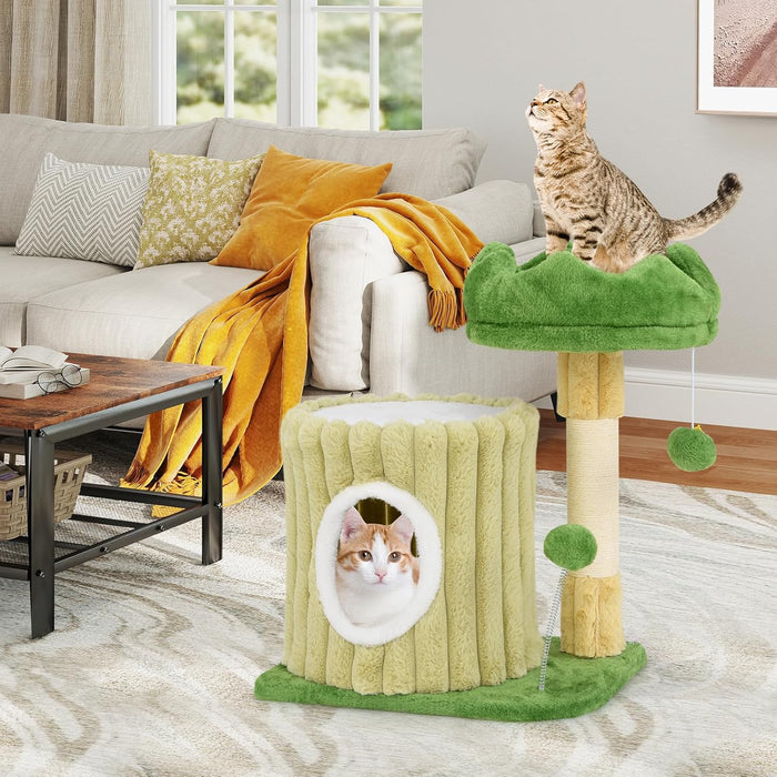 Tiragraffi per Gatti 50 x 41 x 54 cm, Torre Moderno con Pali in Sisal, Piattaforma Imbottita e Pallina Penzolante, Cuccia per Animali Domestici, Verde e Naturale