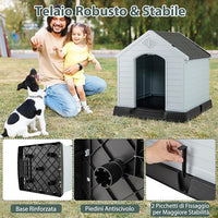 Cuccia per Cani da Esterno ed Interno, Cassetta Impermeabile e Ventilata con Valvole d’Aria e Pavimento Rialzato, per Cani di Piccola e Media Taglia (Grigio, 70 x 65 x 71,5 cm)