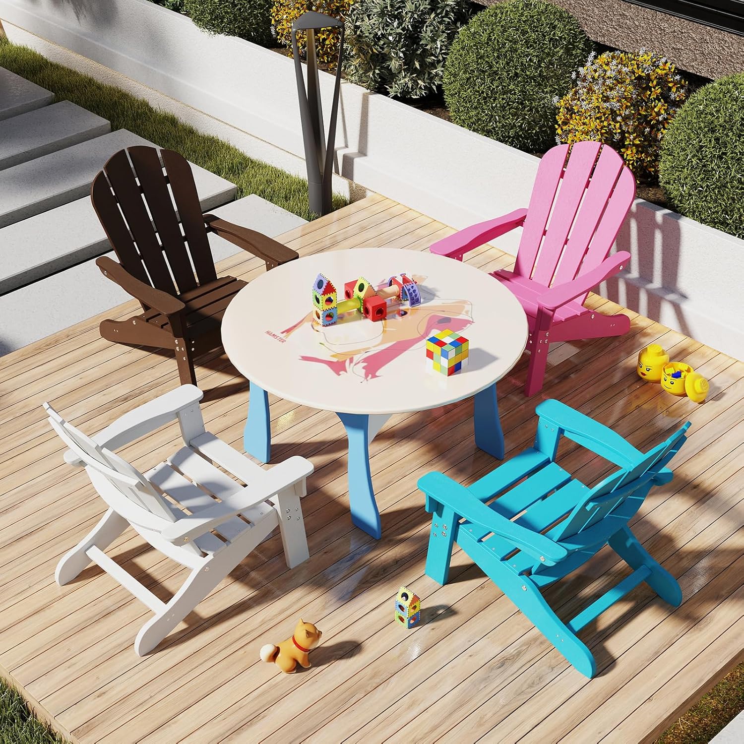 Sedia Adirondack per Bambini da Giardino, Sedie Ergonomica in HDPE con Schienale Inclinato e Braccioli, Poltrona per Interno ed Esterno, per Bambini 3 a 8 Anni, 52 x 53,5 x 64 cm (Marrone)