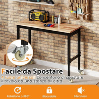 Banco da Lavoro Regolabile in Altezza 74-104 cm, Tavolo da Lavoro in Legno di Gomma, con Ruote Bloccabili, 2 Pannelli Laterali Forati, Stazione di Lavoro per Officina, Garage, Capacità 1100 kg