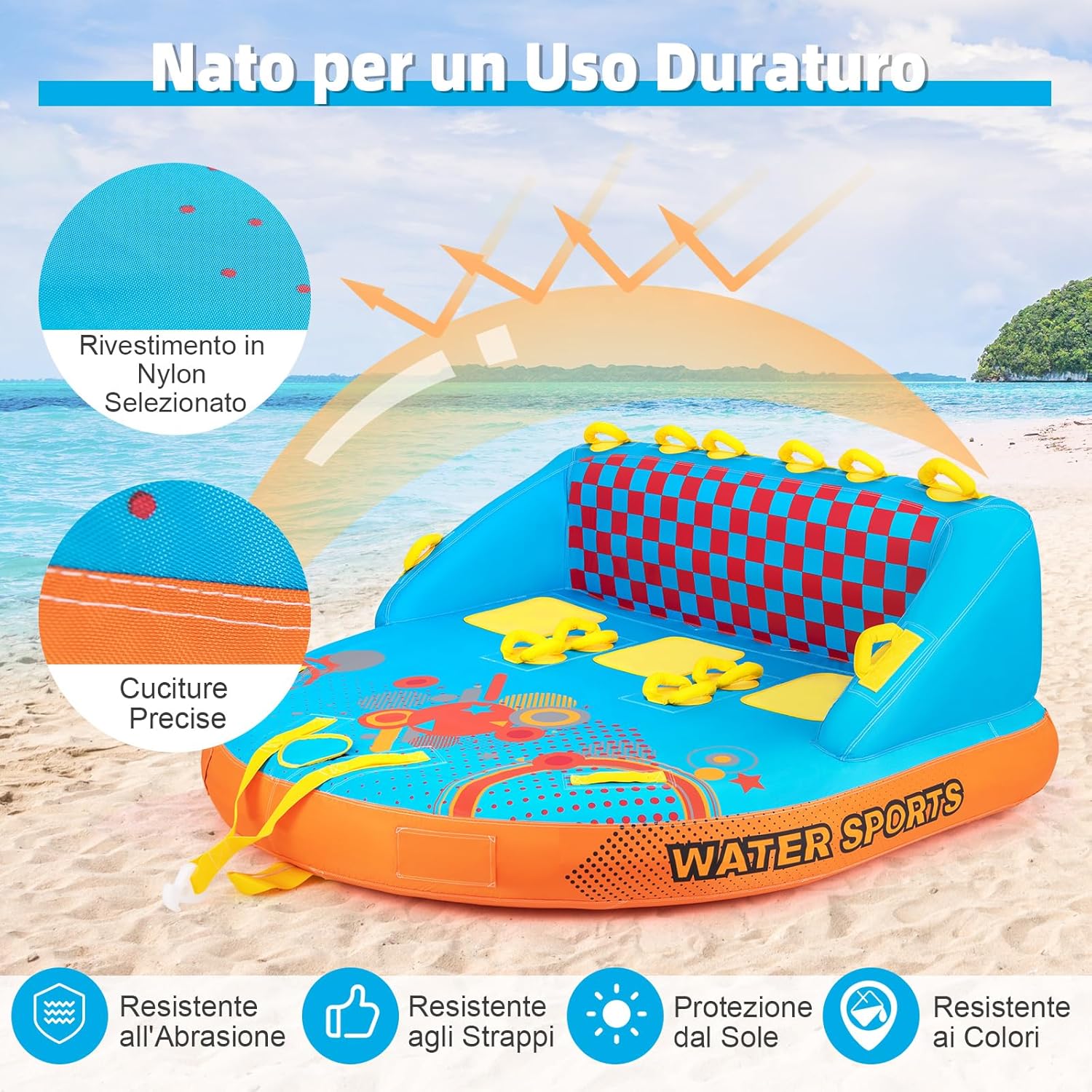 Tube Trainabile per Barche 3 Posti, Trainabili Sportivi per Acqua, Divano Trainabile con Copertura, Punti di Traino Anteriore e Posteriore, Tube Gonfiabile per Trainare Gente sull'Acqua