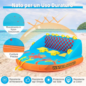 Tube Trainabile per Barche 3 Posti, Trainabili Sportivi per Acqua, Divano Trainabile con Copertura, Punti di Traino Anteriore e Posteriore, Tube Gonfiabile per Trainare Gente sull'Acqua
