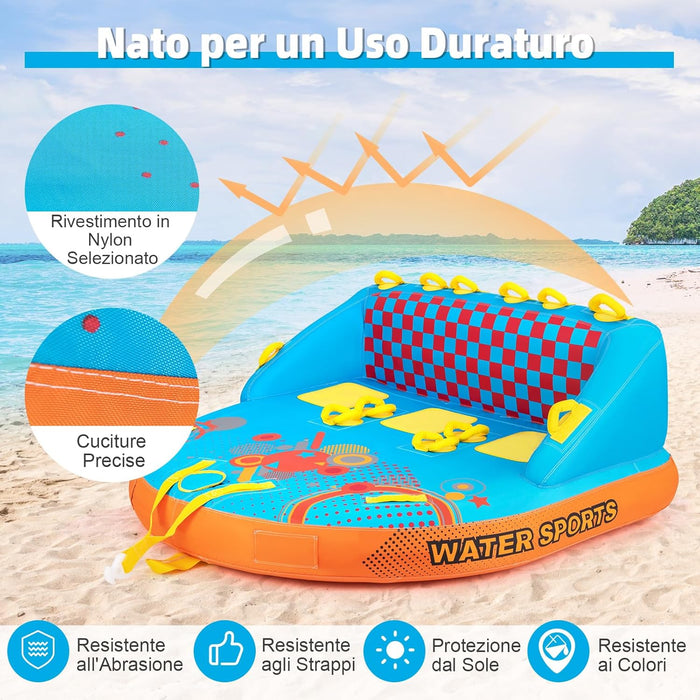 Tube Trainabile per Barche 3 Posti, Trainabili Sportivi per Acqua, Divano Trainabile con Copertura, Punti di Traino Anteriore e Posteriore, Tube Gonfiabile per Trainare Gente sull'Acqua