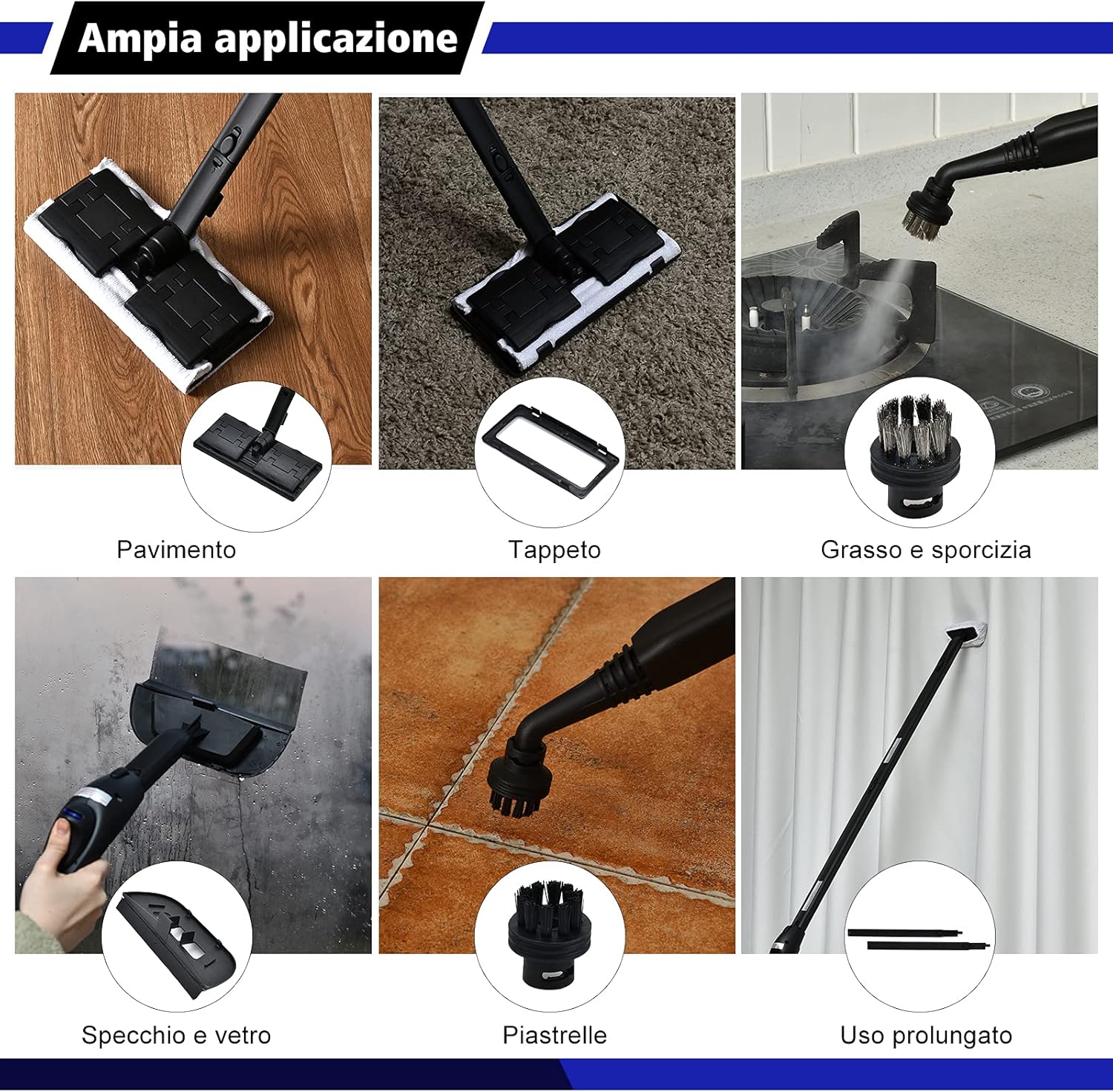 2000W Pulitore a Vapore con 19 Accessori e Serbatoio da 1,5L, Vapore per Tappeti, per Pulizie Profonde Pavimenti Finestre e Macchine (blu)